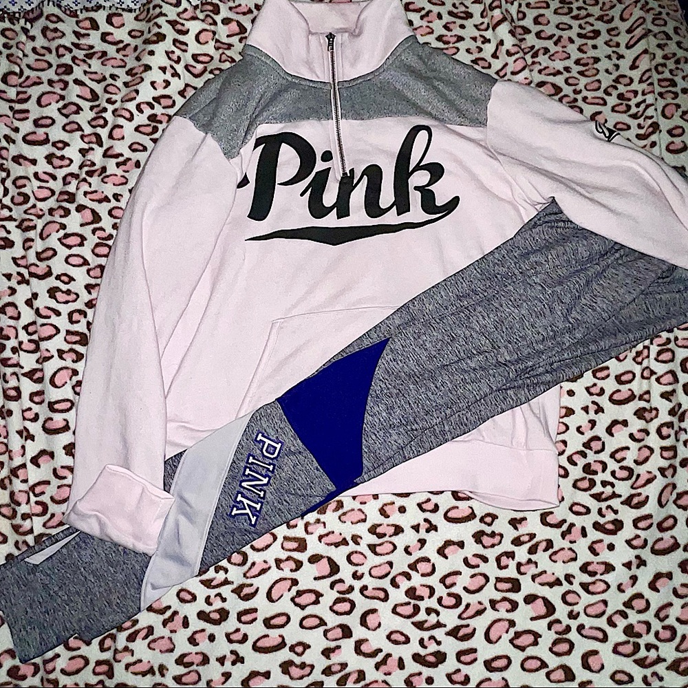 Quarter zip with pink ultimate leggings